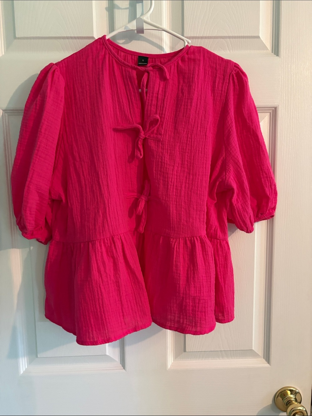 NONchalant Hot Pink Peplum Tie-Front Blouse